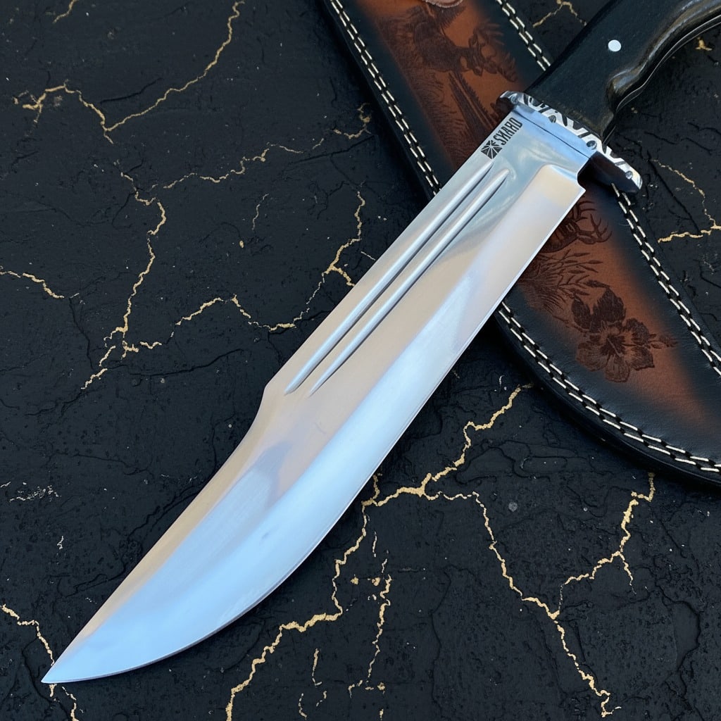 18" Hand-Forged Bowie Survival Knife High Polish Crocodile Style With Sheath - 3