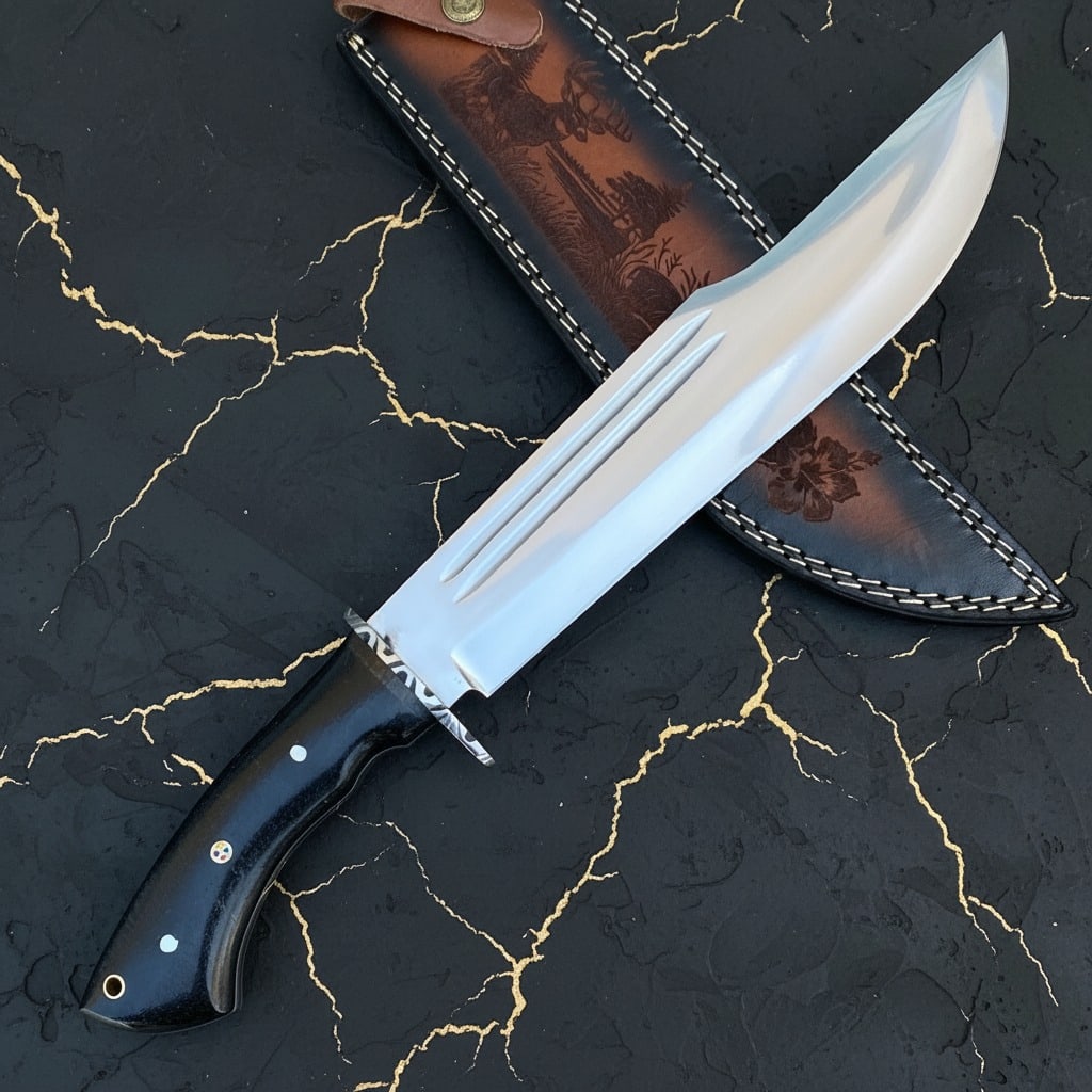 18" Hand-Forged Bowie Survival Knife High Polish Crocodile Style With Sheath - 4