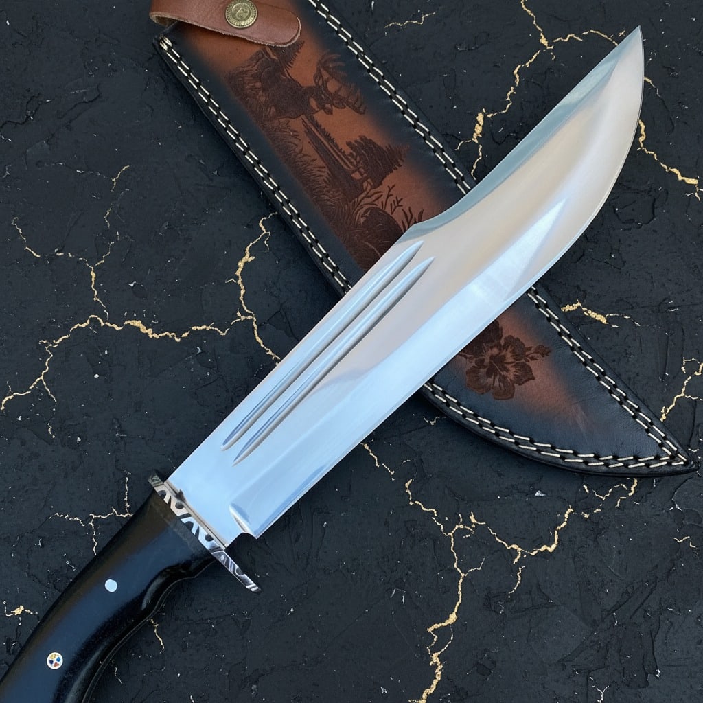 18" Hand-Forged Bowie Survival Knife High Polish Crocodile Style With Sheath - 6
