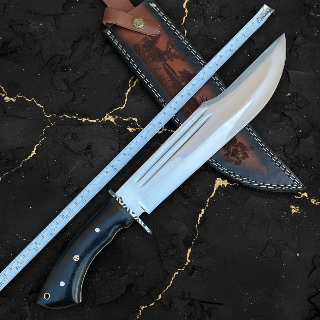 18" Hand-Forged Bowie Survival Knife High Polish Crocodile Style With Sheath - 7