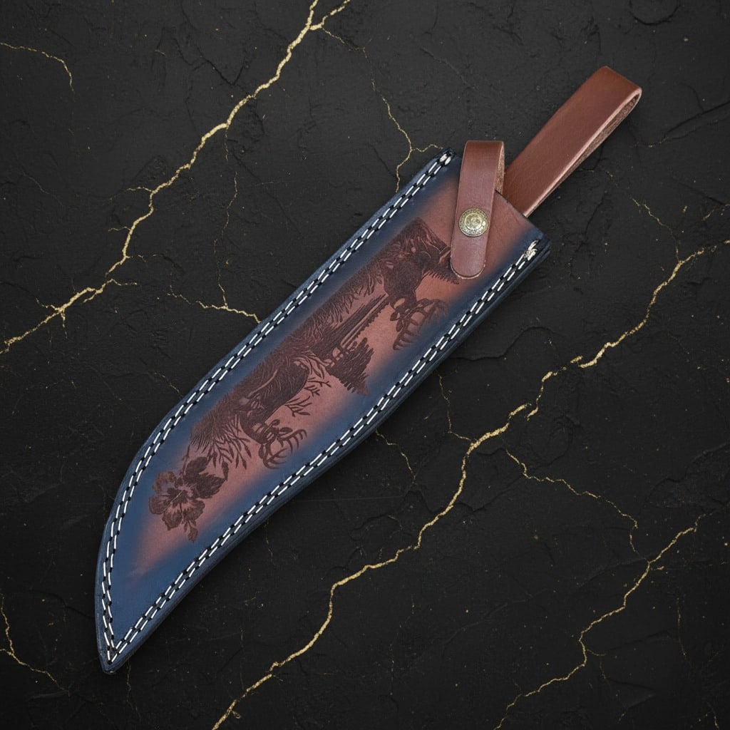 18" Hand-Forged Bowie Survival Knife High Polish Crocodile Style With Sheath - 8