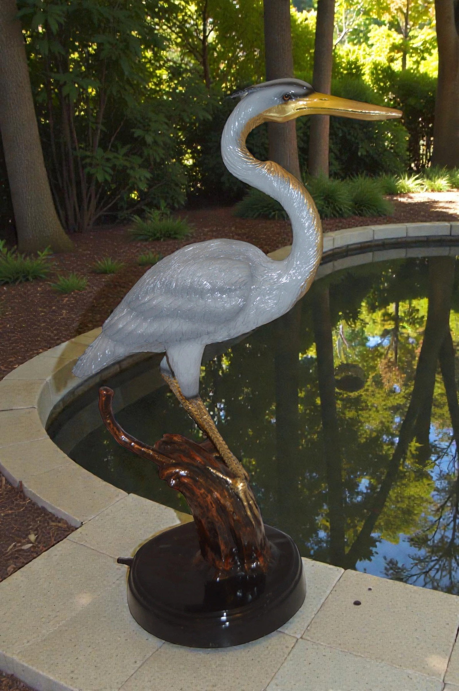 Crane Bronze Statue Fountain - Size: 29"L x 13"W x 42"H. - 2