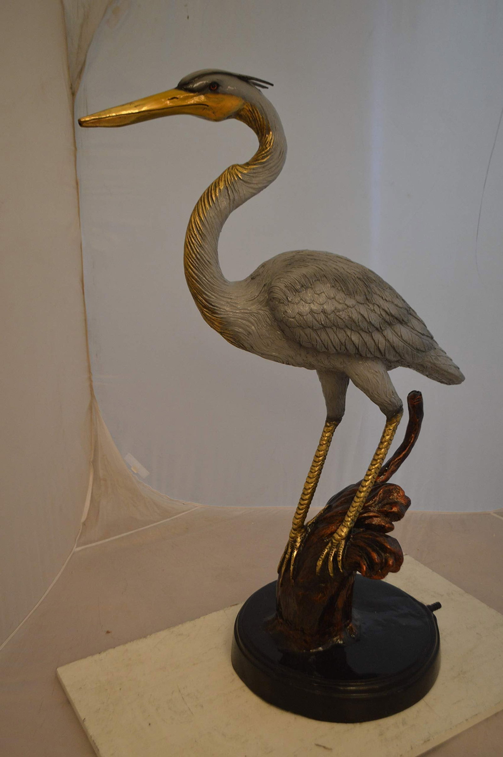 Crane Bronze Statue Fountain - Size: 29"L x 13"W x 42"H. - 9