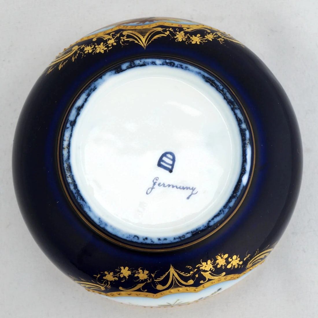 Antique German Cobalt Blue Covered Jar Courting Couple - 11