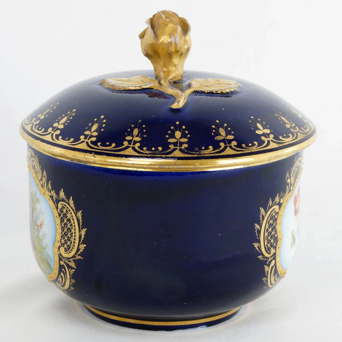 Antique German Cobalt Blue Covered Jar Courting Couple - 4