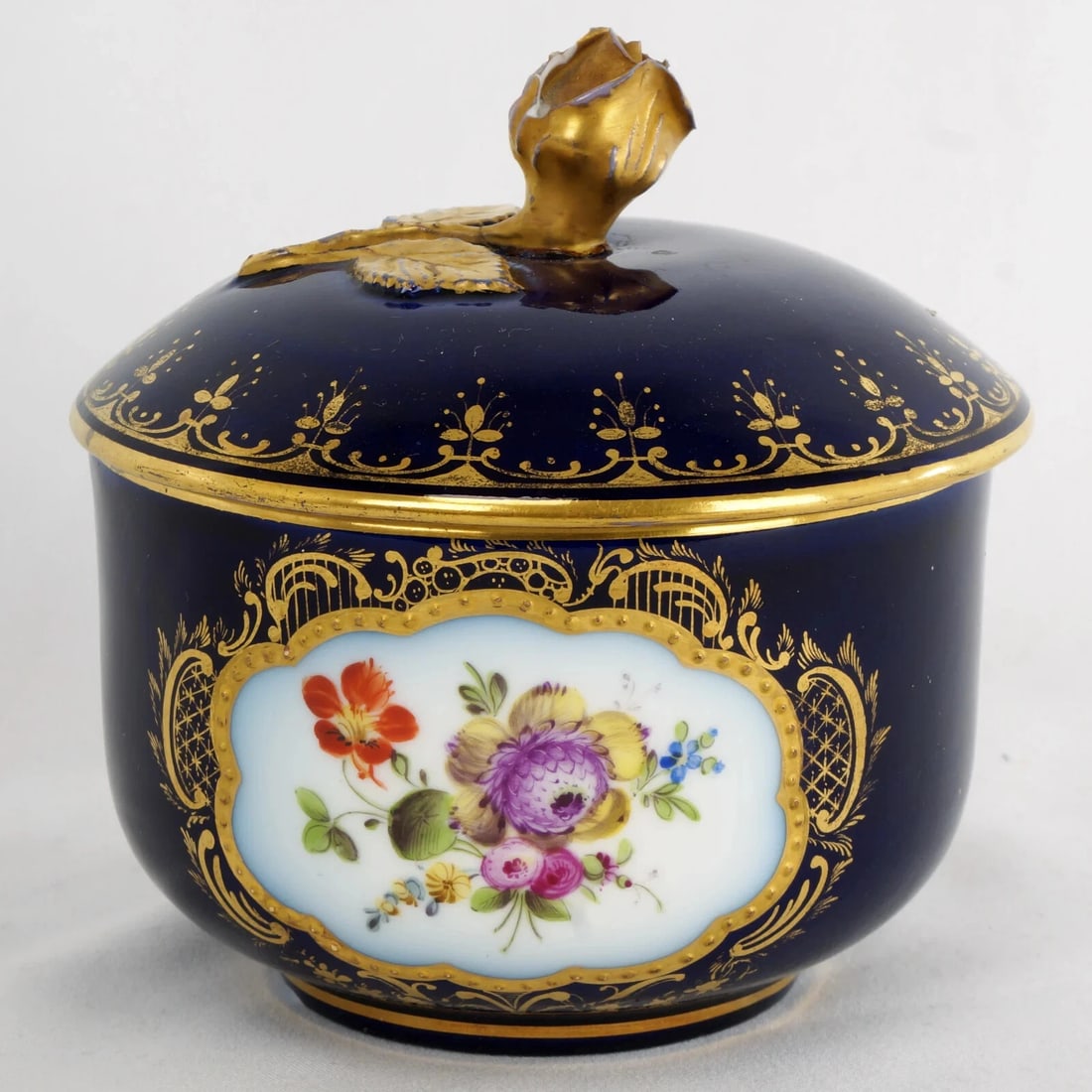 Antique German Cobalt Blue Covered Jar Courting Couple - 5