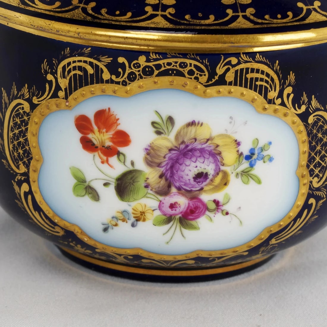 Antique German Cobalt Blue Covered Jar Courting Couple - 6