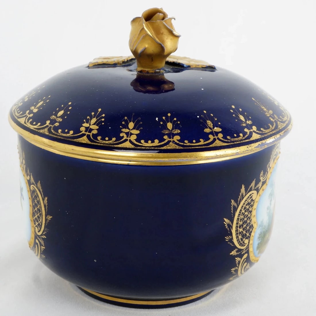 Antique German Cobalt Blue Covered Jar Courting Couple - 7