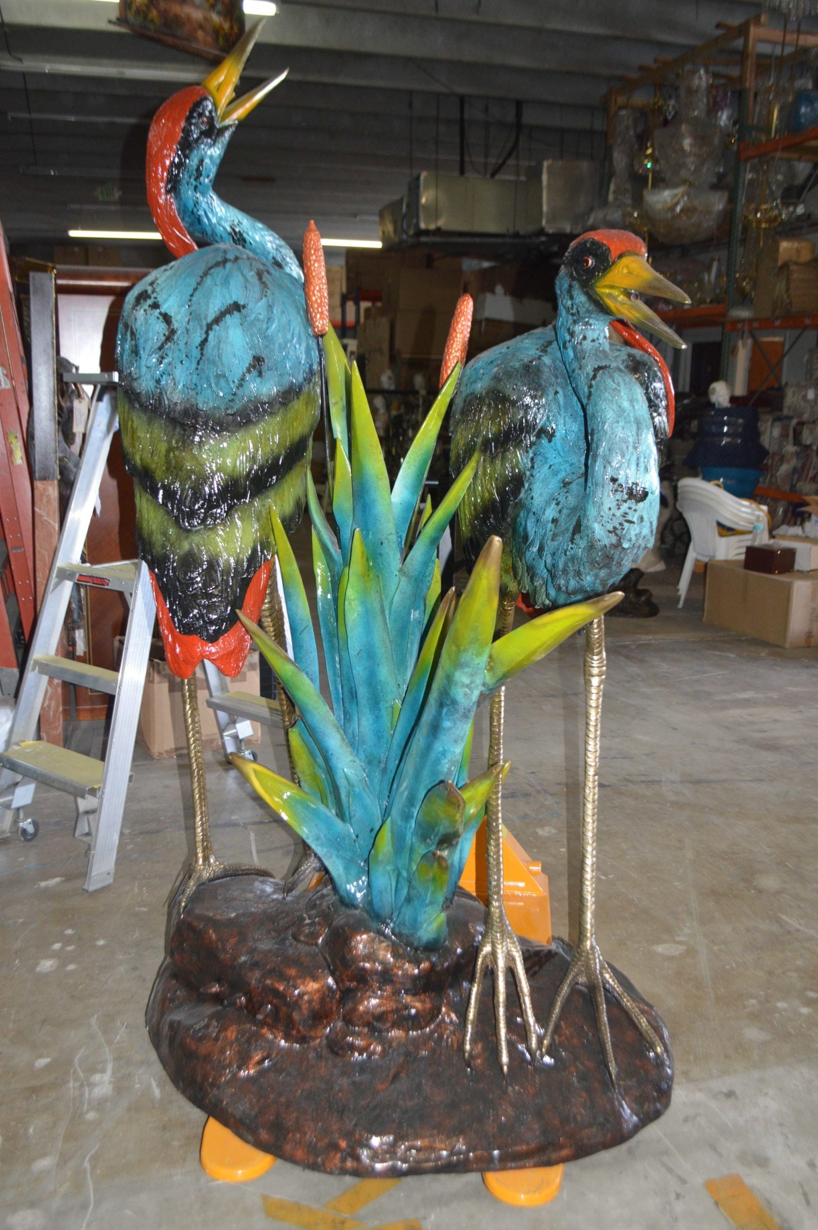 Two colored Herons fountain - Size: 53"L x 40"W x 88"H. - 2