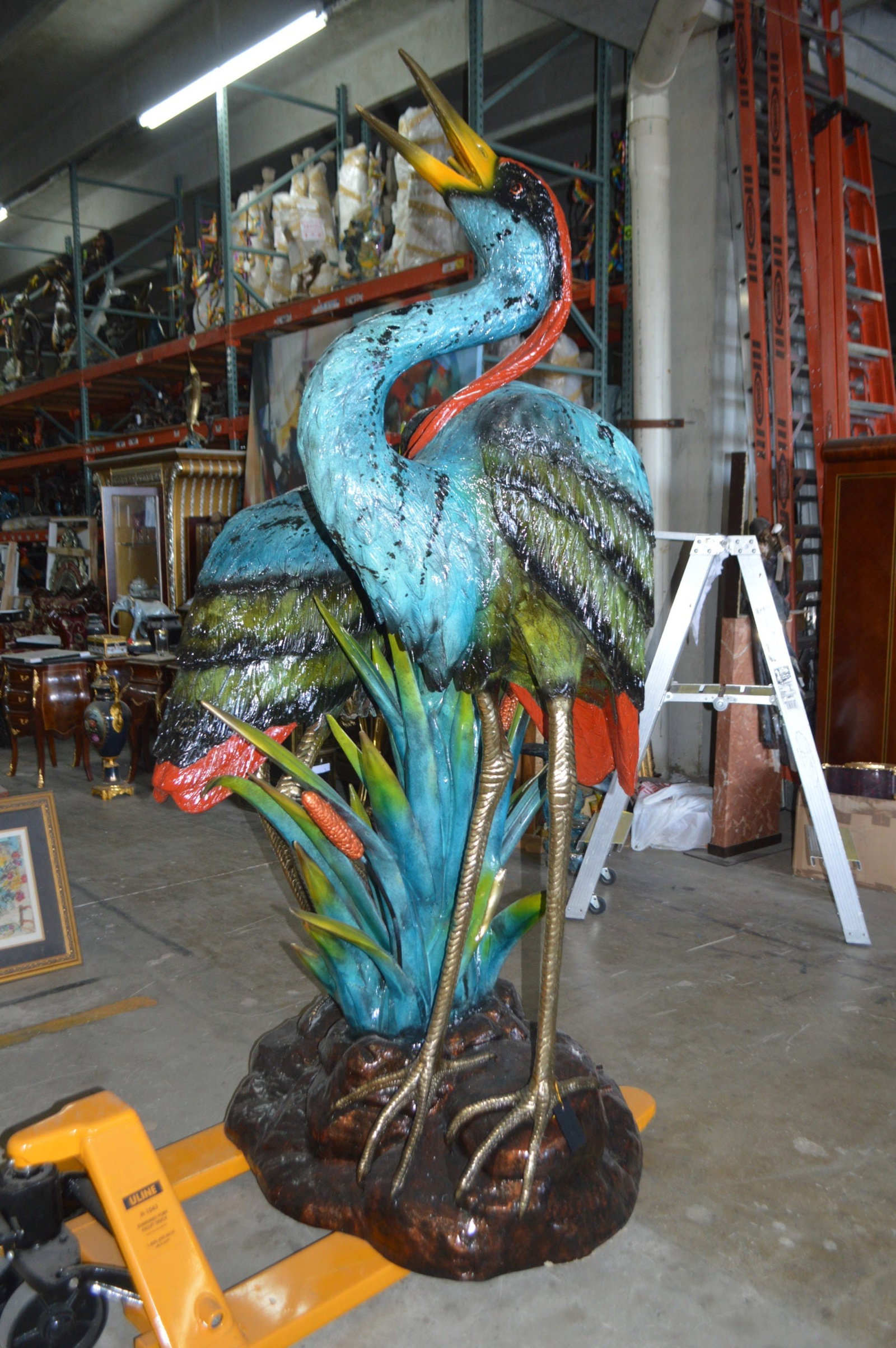 Two colored Herons fountain - Size: 53"L x 40"W x 88"H. - 3
