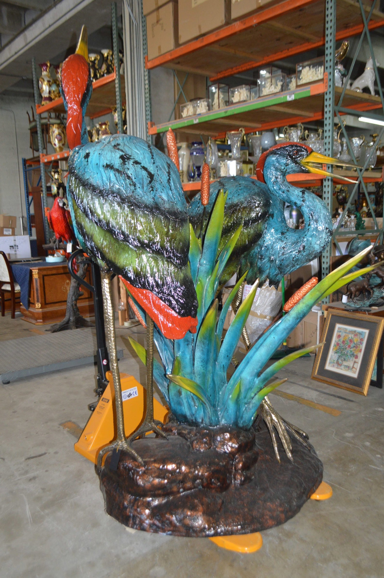 Two colored Herons fountain - Size: 53"L x 40"W x 88"H. - 5