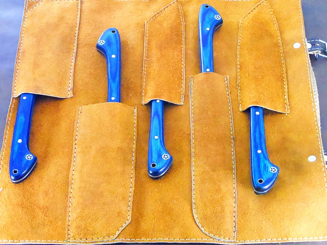 5pc Damascus Steel Kitchen Knife Set, Hand Forged Chef Blades With Sheaths - 8