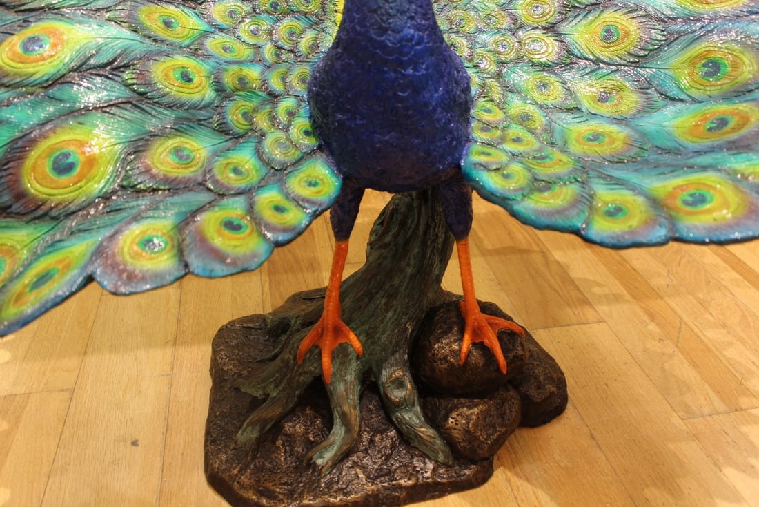 Colorful Peacock Bronze Statue - Size: 24"L x 39"W x 35"H. - 11