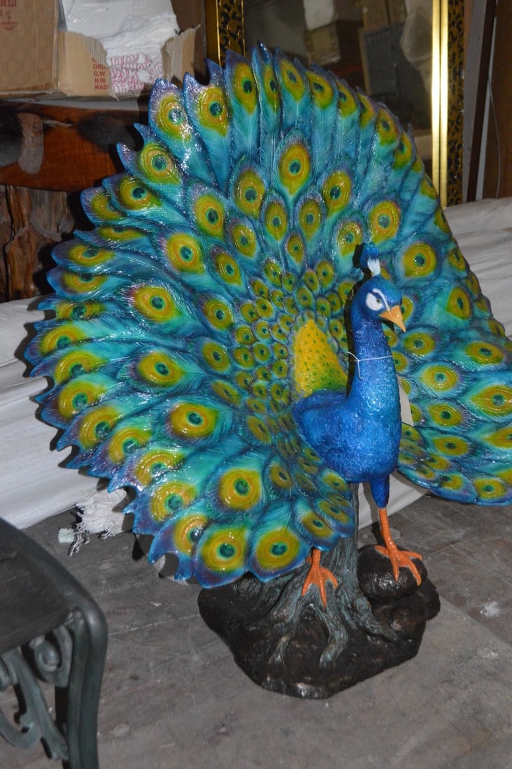 Colorful Peacock Bronze Statue - Size: 24"L x 39"W x 35"H. - 6