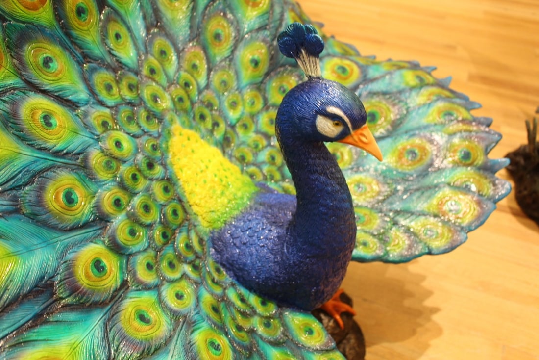 Colorful Peacock Bronze Statue - Size: 24"L x 39"W x 35"H. - 9