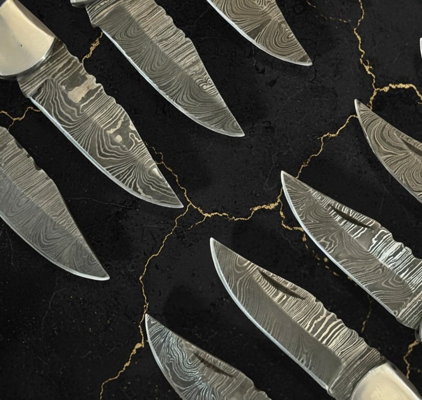 10 Damascus Steel Folding Knives Set With Leather Sheaths Multi-Pack - 5