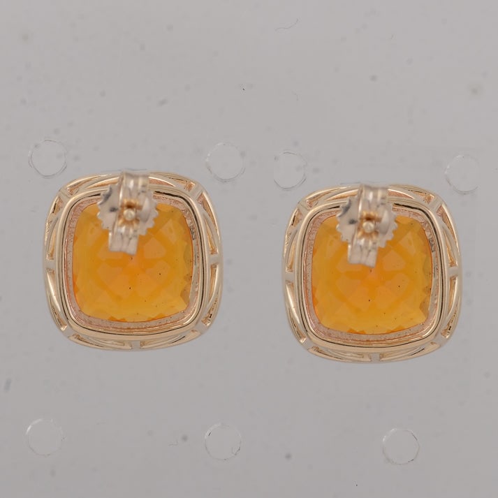 4.21 Ct Cushion B.R Fire Opal 9K Gold Earrings - 3