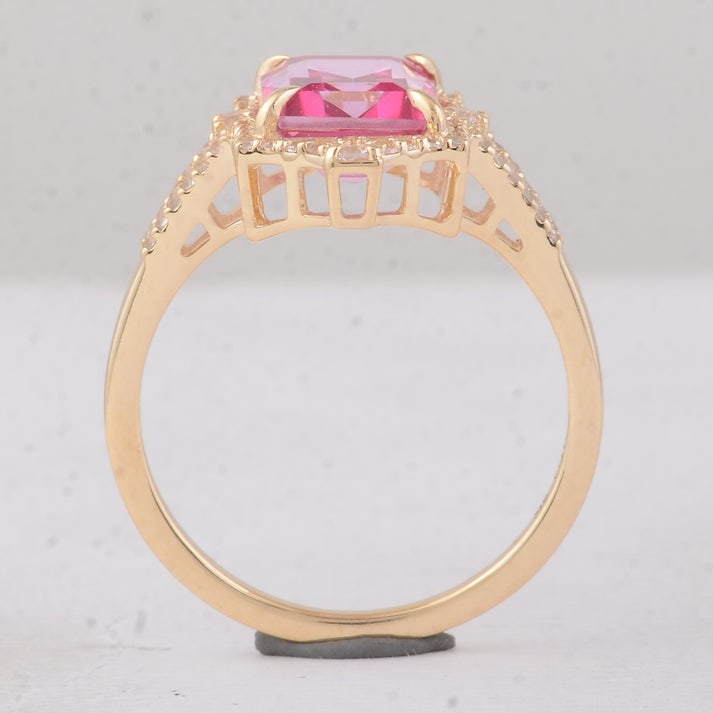 3.22 Ct Octagon Pink Topaz 9K Gold Ring - 4