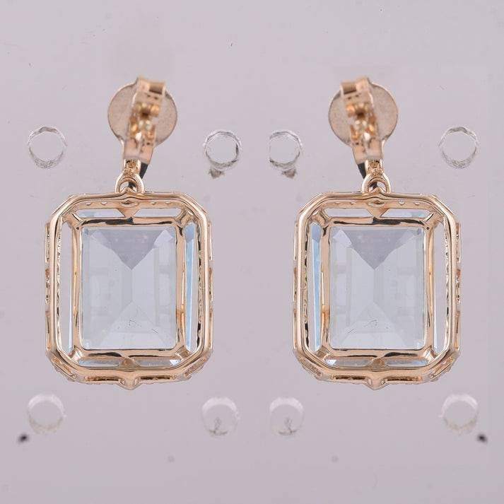8.02 Ct Octagon Blue Topaz 9K Gold Earrings - 3