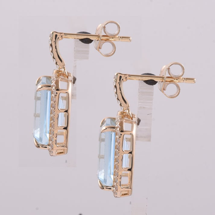 8.02 Ct Octagon Blue Topaz 9K Gold Earrings - 4