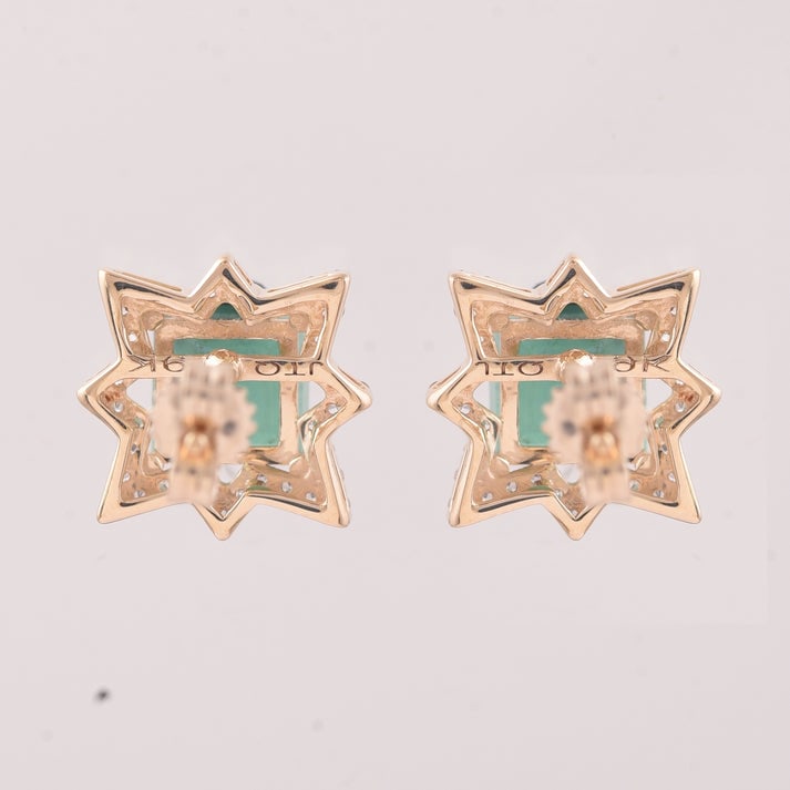 2.41 Ct Square Emerald 9K Gold Earrings - 2