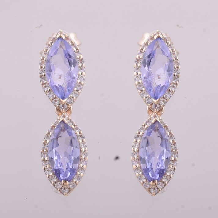 2.34 Ct Marquise Tanzanite 9K Gold Earrings (1 of 5)