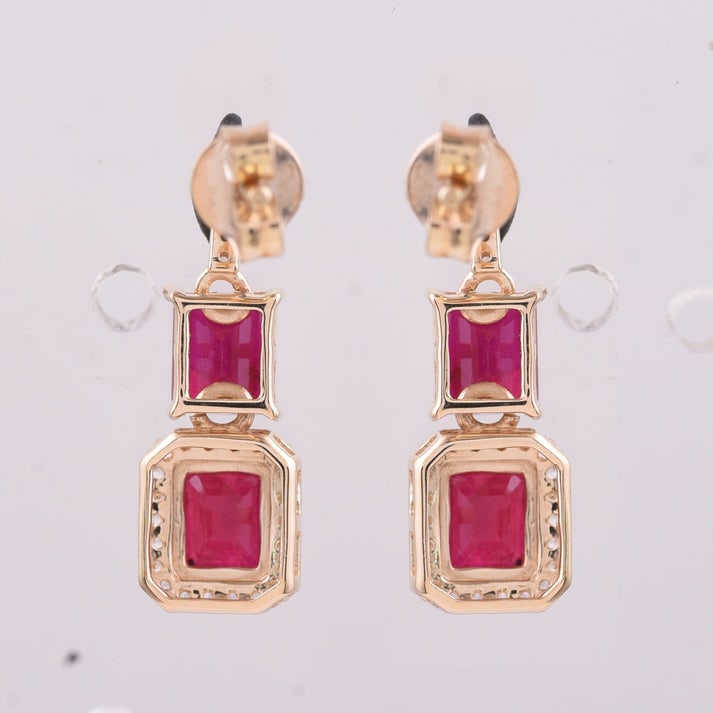 2.73 Ct Octagon Ruby 9K Gold Earrings - 3