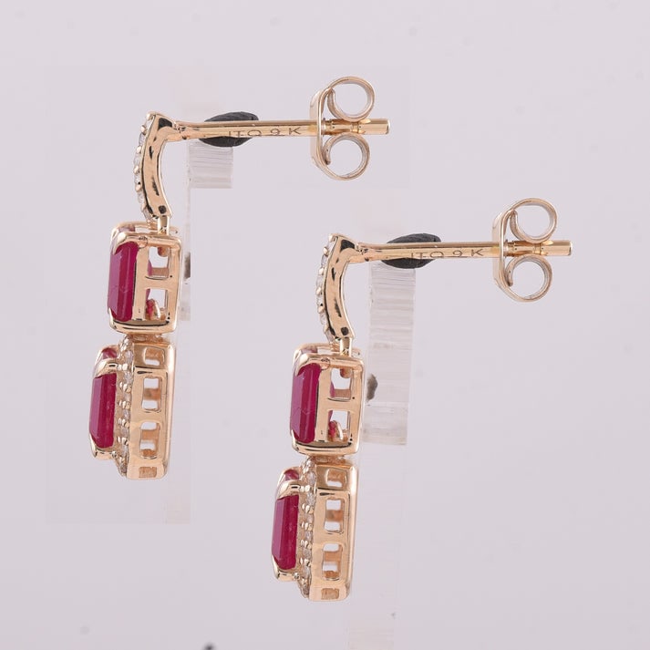 2.73 Ct Octagon Ruby 9K Gold Earrings - 4