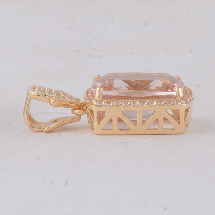 3.55 Ct Cushion Morganite 9K Gold Pendant - 3