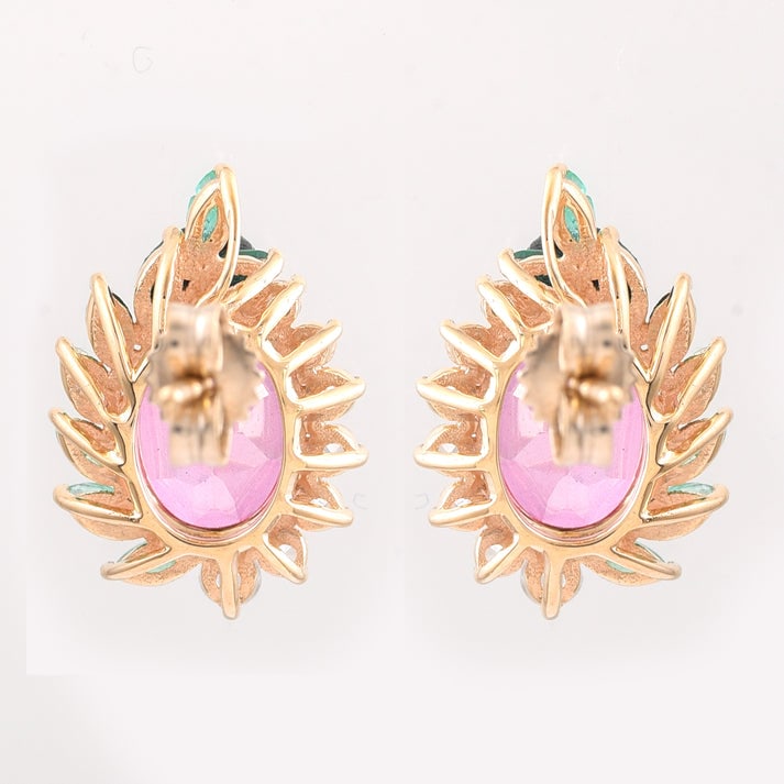 3.74 Ct Oval Pink Topaz 9K Gold Earrings - 3