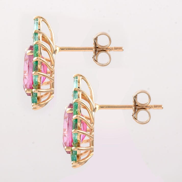 3.74 Ct Oval Pink Topaz 9K Gold Earrings - 4