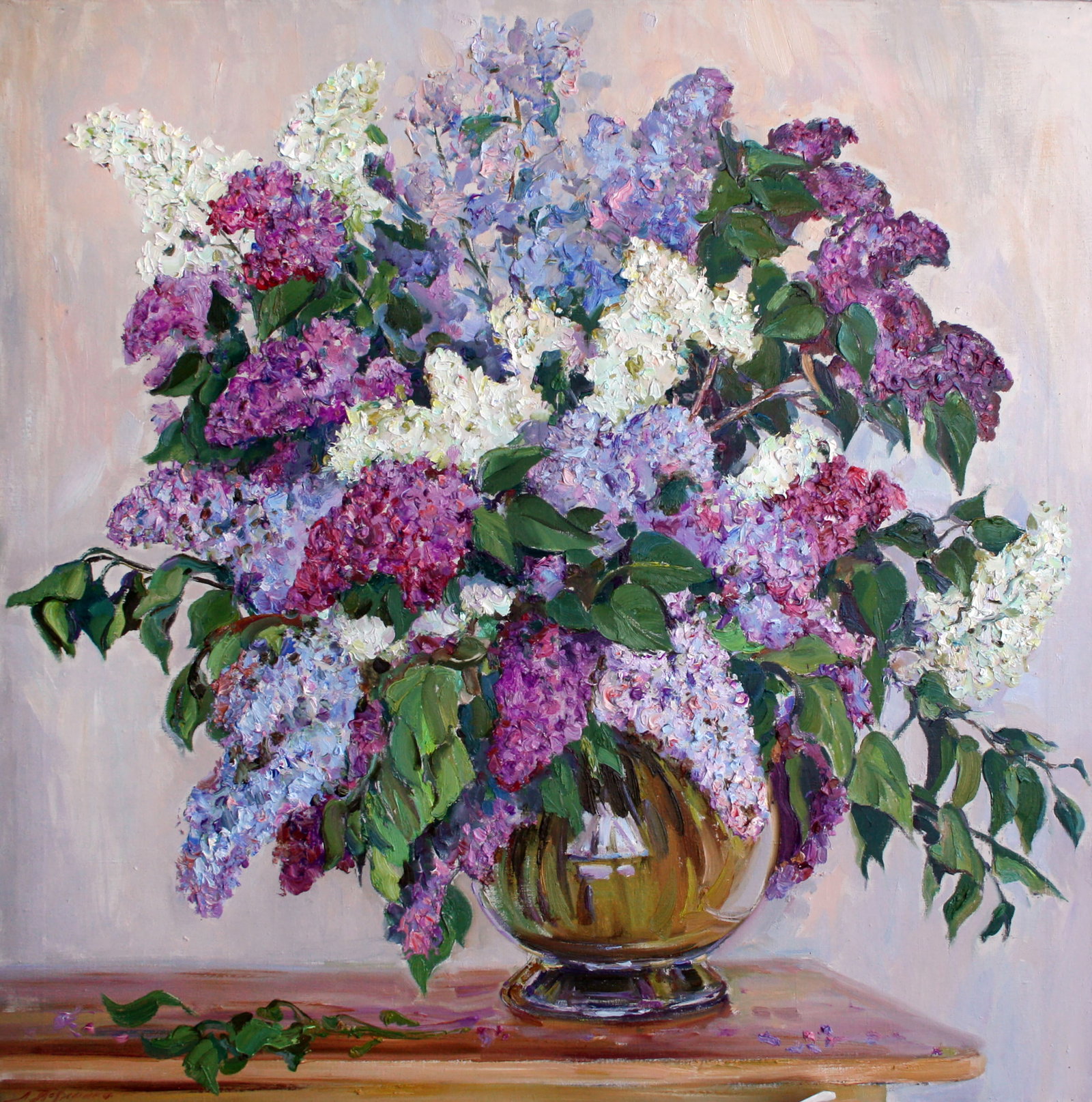 Oil painting Bouquet of lilacs Leonid Pavlenko: 102PAVL Painter: Leonid Pavlenko Size: 80x85 cm/31.49x33.46 inches Components: oil, canvas Original painting CONDITION: excellent ARTIST: Born on April 23, 1970 in the village. Bondarivka, Zhytomyr
