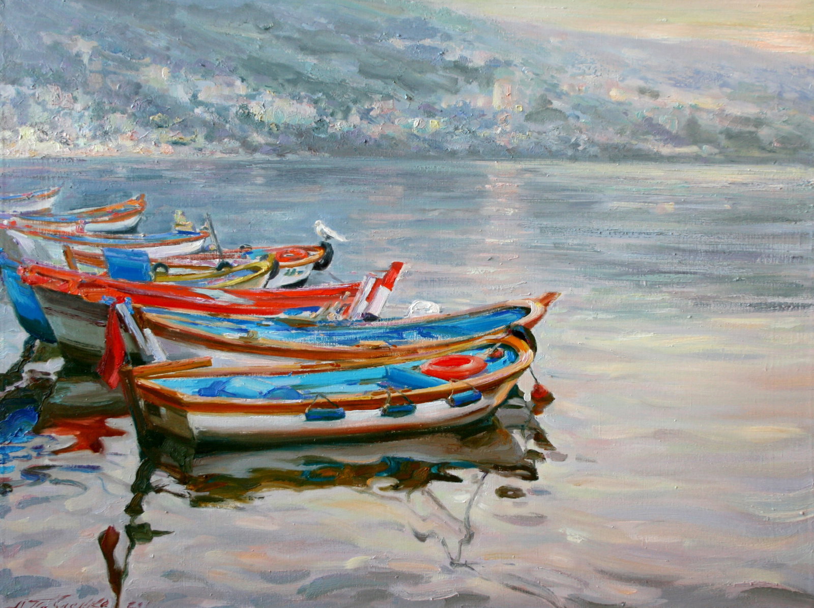 Oil painting Boats Leonid Pavlenko: 109PAVL Painter: Leonid Pavlenko Size: 60x80 cm/23.62x31.49 inches Components: oil, canvas Original painting CONDITION: excellent ARTIST: Born on April 23, 1970 in the village. Bondarivka, Zhytomyr re