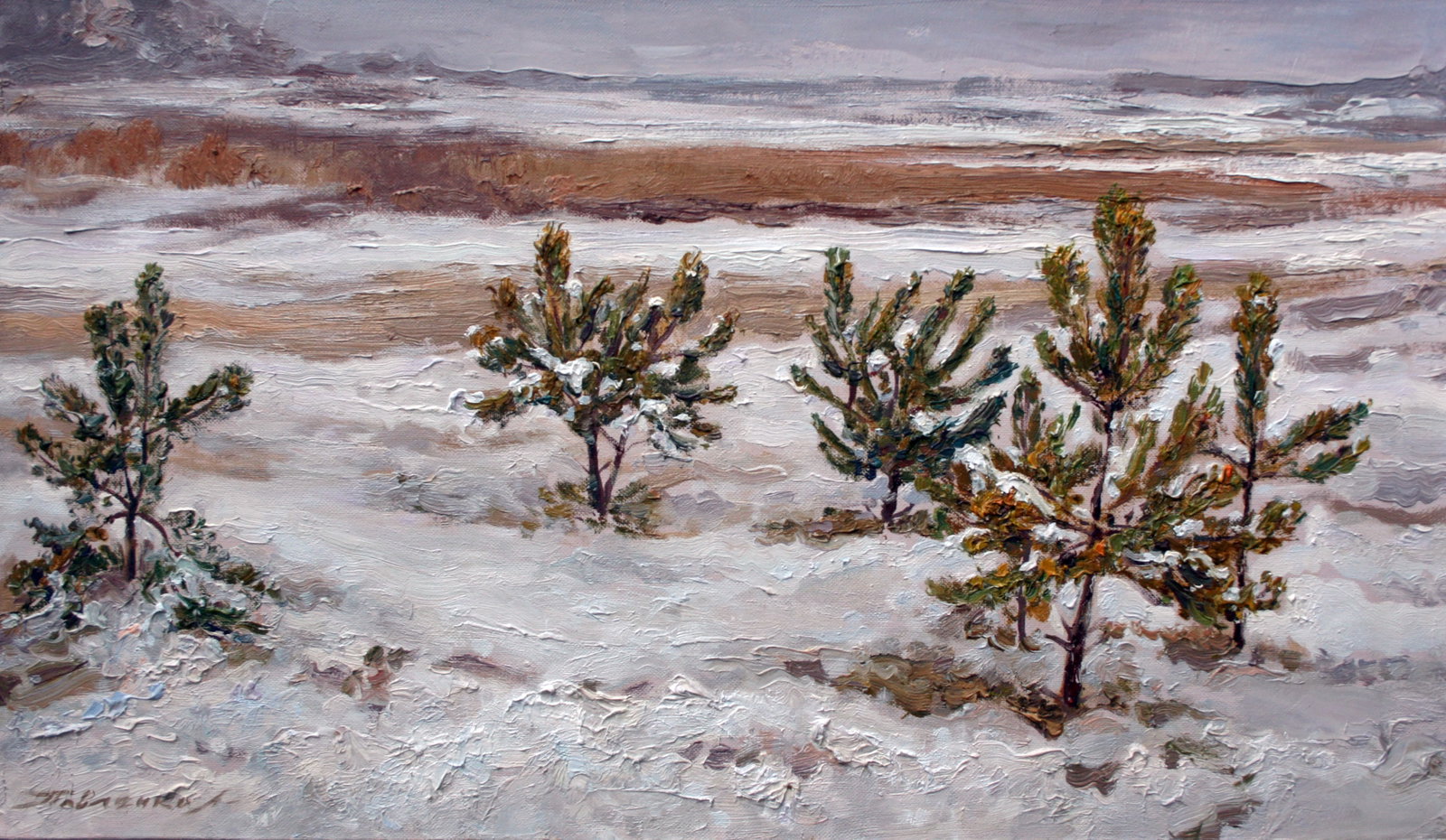 Oil painting Young pines Leonid Pavlenko: 111PAVL Painter: Leonid Pavlenko Size: 33x63 cm/12.99x24.80 inches Components: oil, canvas Original painting CONDITION: excellent ARTIST: Born on April 23, 1970 in the village. Bondarivka, Zhytomyr re