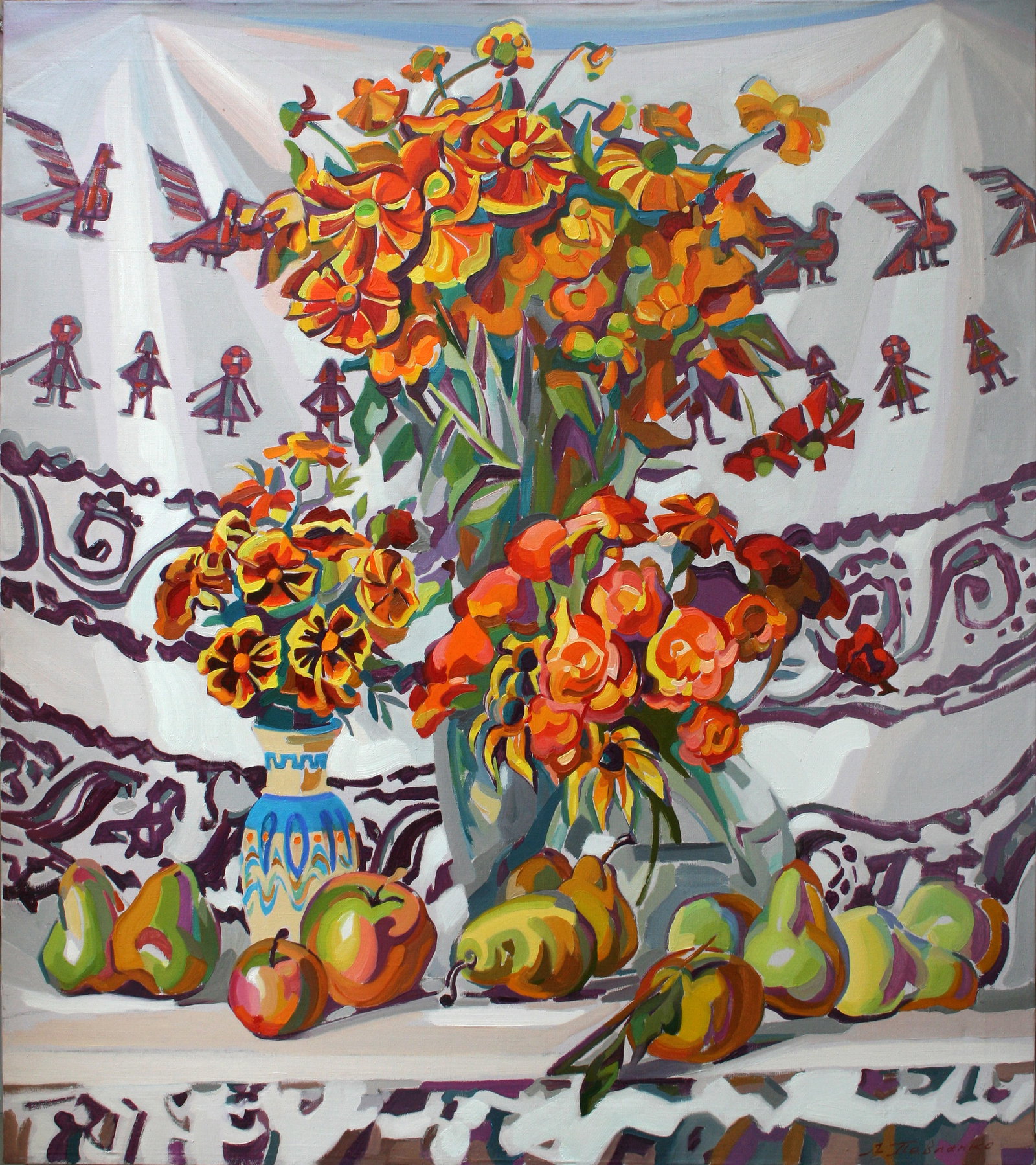 Oil painting Still life with grandmother's towel Leonid Pavlenko: 112PAVL Painter: Leonid Pavlenko Size: 95x85 cm/37.40x33.46 inches Components: oil, canvas Original painting CONDITION: excellent ARTIST: Born on April 23, 1970 in the village. Bondarivka, Zhytomyr re
