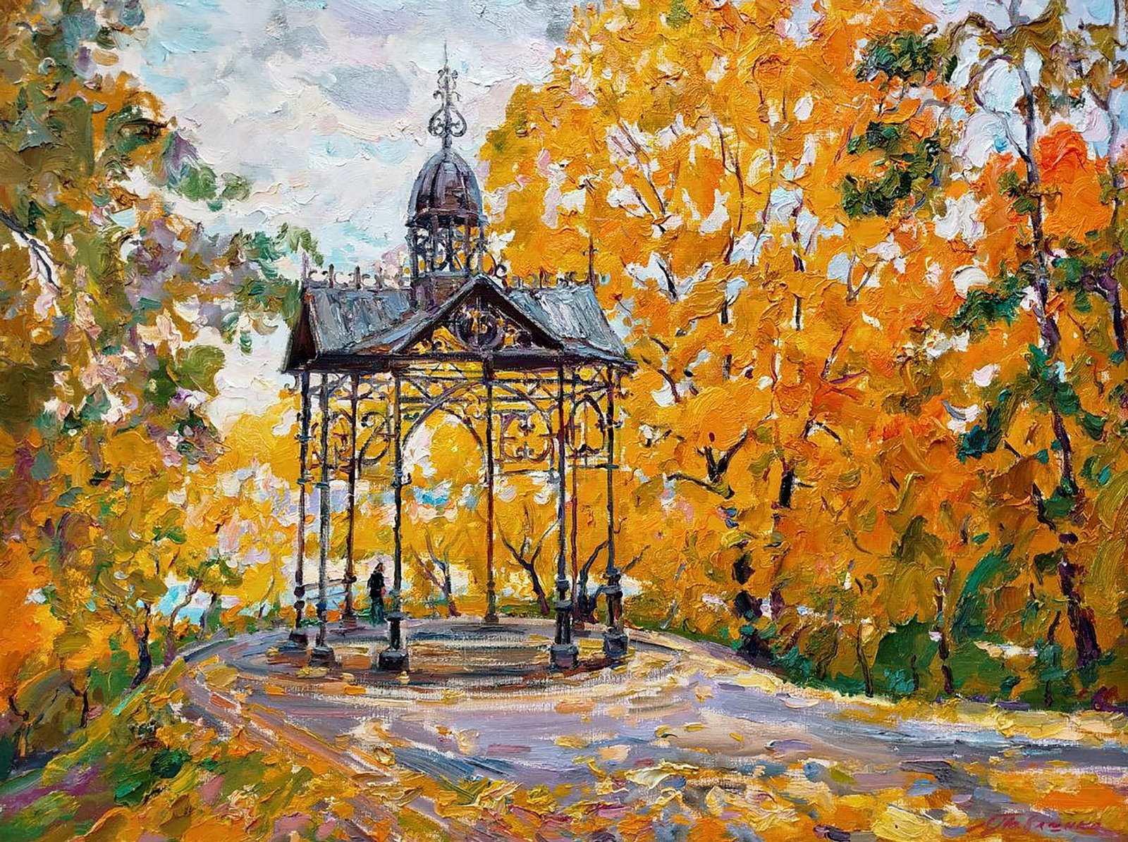 Oil painting Autumn and Gazebo Leonid Pavlenko: 130PAVL Painter: Leonid Pavlenko Size: 60x80 cm/23.62x31.49 inches Components: oil, canvas Original painting CONDITION: excellent ARTIST: Born on April 23, 1970 in the village. Bondarivka, Zhytomyr re