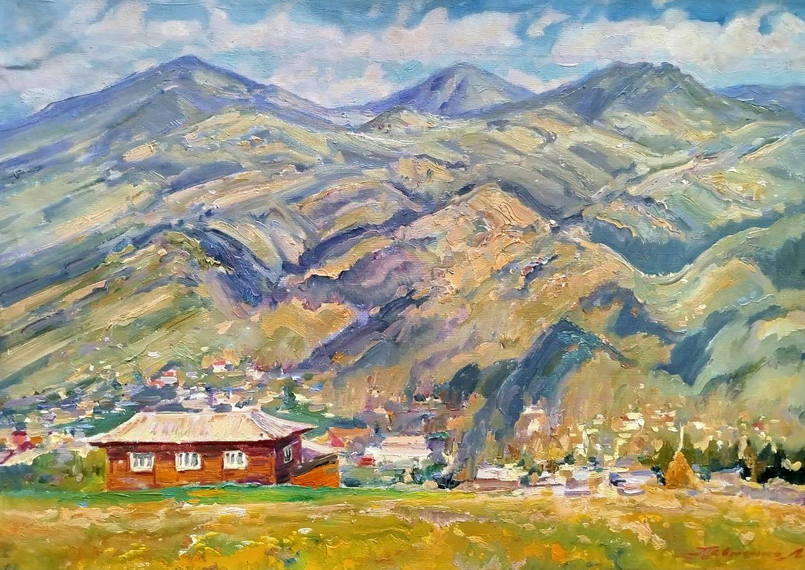 Oil painting Among the mountains Leonid Pavlenko: 139PAVL Painter: Leonid Pavlenko Size: 55x80 cm/21.65x31.49 inches Components: oil, canvas Original painting CONDITION: excellent ARTIST: Born on April 23, 1970 in the village. Bondarivka, Zhytomyr re