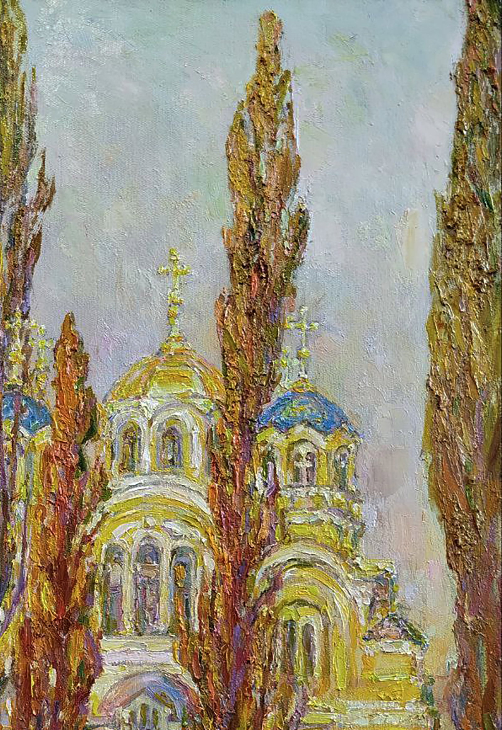 Oil painting Warm autumn near the cathedral Leonid Pavlenko - 3