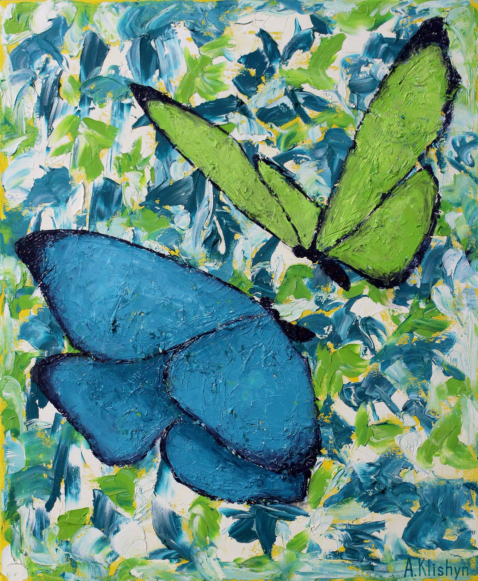 Oil painting Butterflies Andriy Klishyn: 1KLISH Painter: Andriy Klishyn Size: 55x45 cm/21.65x17.71 inches Components: oil, canvas Original painting CONDITION: excellent ARTIST: Born on February 27, 1958 in the city of Kirovabad, Republic of 