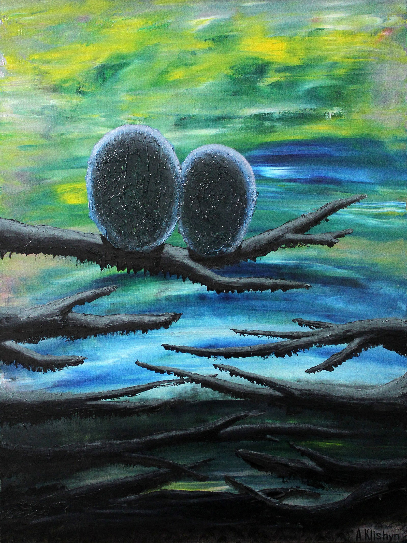 Oil painting Waiting for the dawn Andriy Klishyn: 2KLISH Painter: Andriy Klishyn Size: 80x60 cm/31.49x23.62 inches Components: oil, canvas Original painting CONDITION: excellent ARTIST: Born on February 27, 1958 in the city of Kirovabad, Republic of