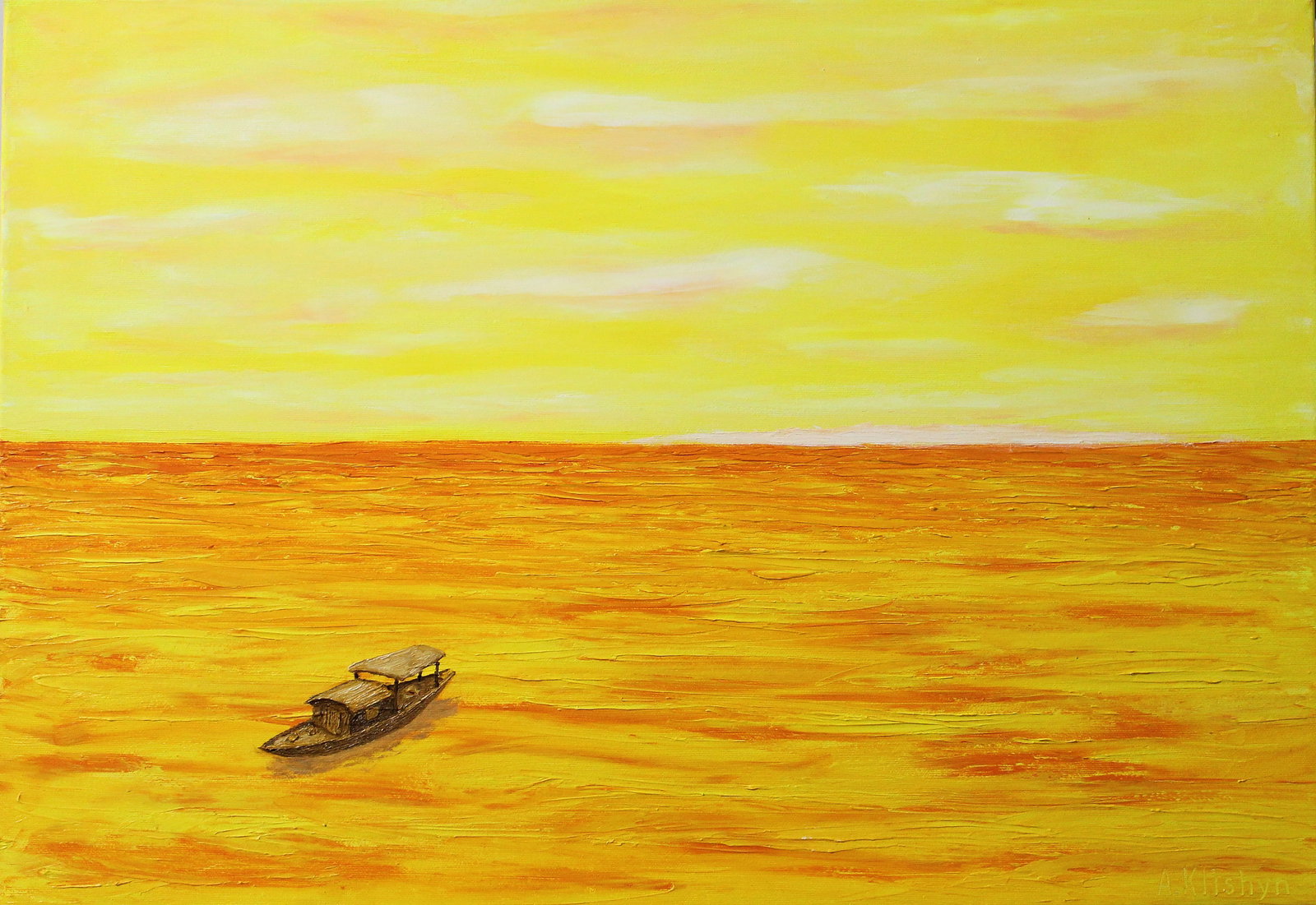 Oil painting Yellow Sea Andriy Klishyn: 6KLISH Painter: Andriy Klishyn Size: 45x65 cm/17.71x25.59 inches Components: oil, canvas Original painting CONDITION: excellent ARTIST: Born on February 27, 1958 in the city of Kirovabad, Republic of 
