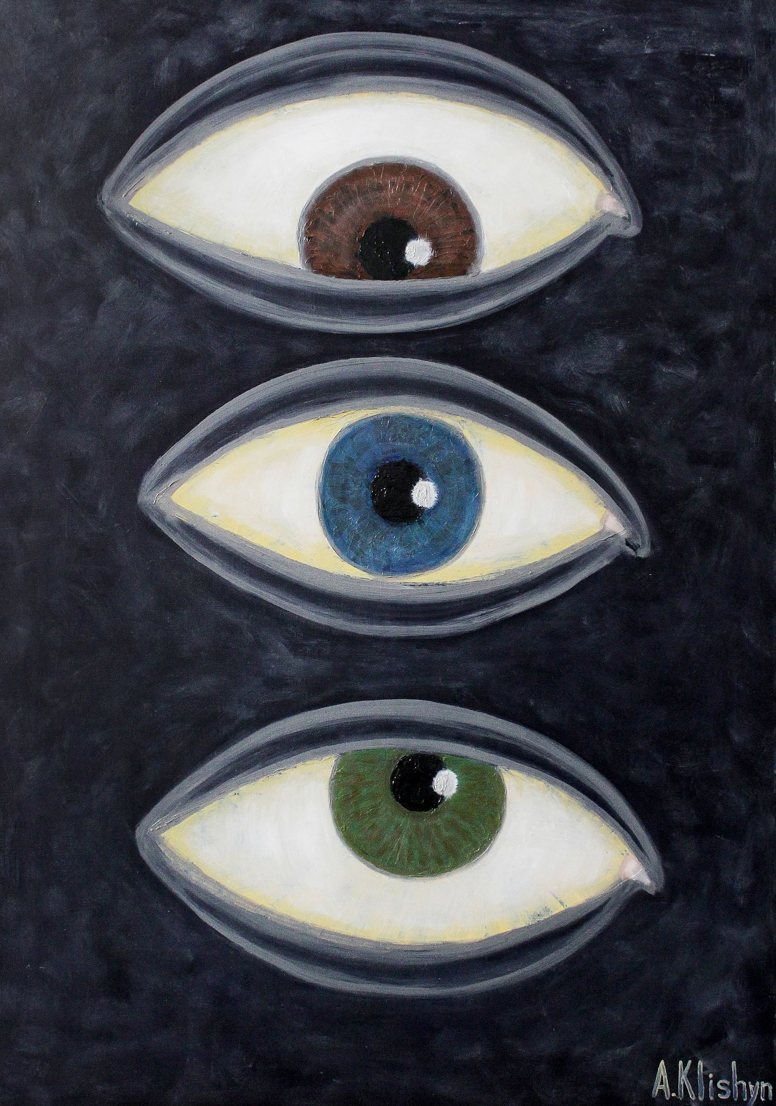 Oil painting Observation Andriy Klishyn: 10KLISH Painter: Andriy Klishyn Size: 100x70 cm/39.37x27.55 inches Components: oil, canvas Original painting CONDITION: excellent ARTIST: Born on February 27, 1958 in the city of Kirovabad, Republic