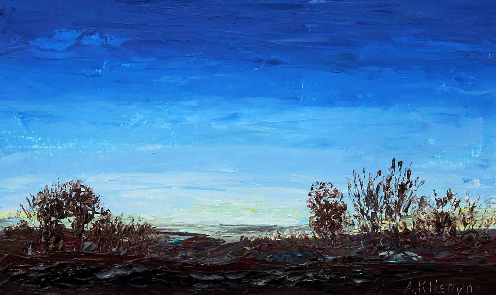 Oil painting Spring morning Andriy Klishyn: 20KLISH Painter: Andriy Klishyn Size: 14x21.8 cm/5.51x8.58 inches Components: oil, dvp Original painting CONDITION: excellent ARTIST: Born on February 27, 1958 in the city of Kirovabad, Republic of Az