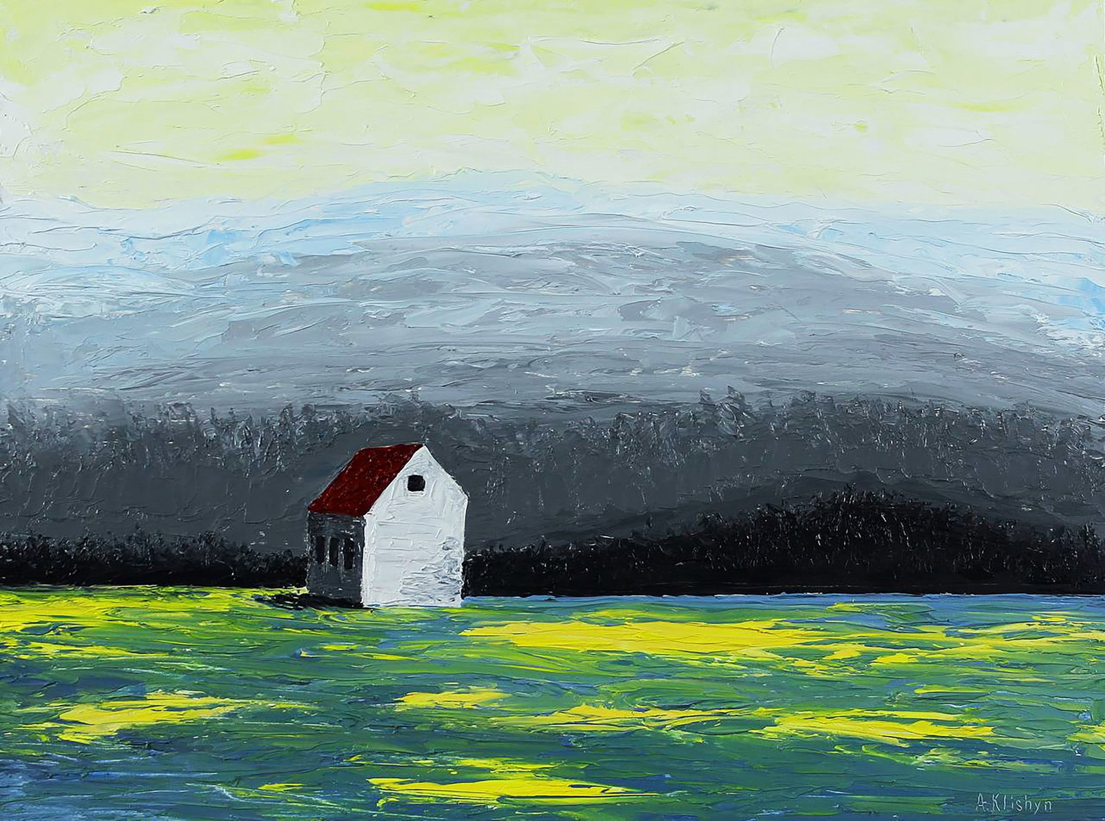Oil painting House of Wishes Andriy Klishyn: 25KLISH Painter: Andriy Klishyn Size: 30x40 cm/11.81x15.74 inches Components: oil, dvp Original painting CONDITION: excellent ARTIST: Born on February 27, 1958 in the city of Kirovabad, Republic of
