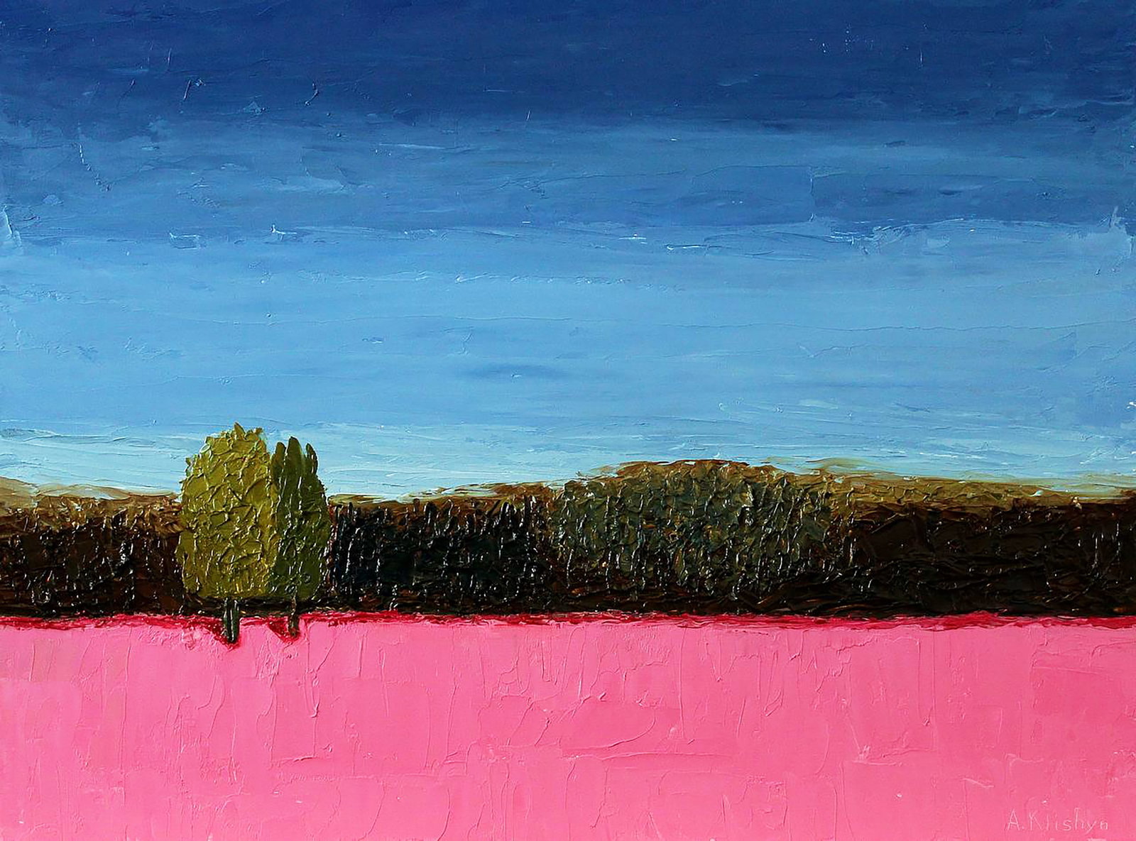 Oil painting Flower field Andriy Klishyn: 45KLISH Painter: Andriy Klishyn Size: 30x40 cm/11.81x15.74 inches Components: oil, dvp Original painting CONDITION: excellent ARTIST: Born on February 27, 1958 in the city of Kirovabad, Republic of Az