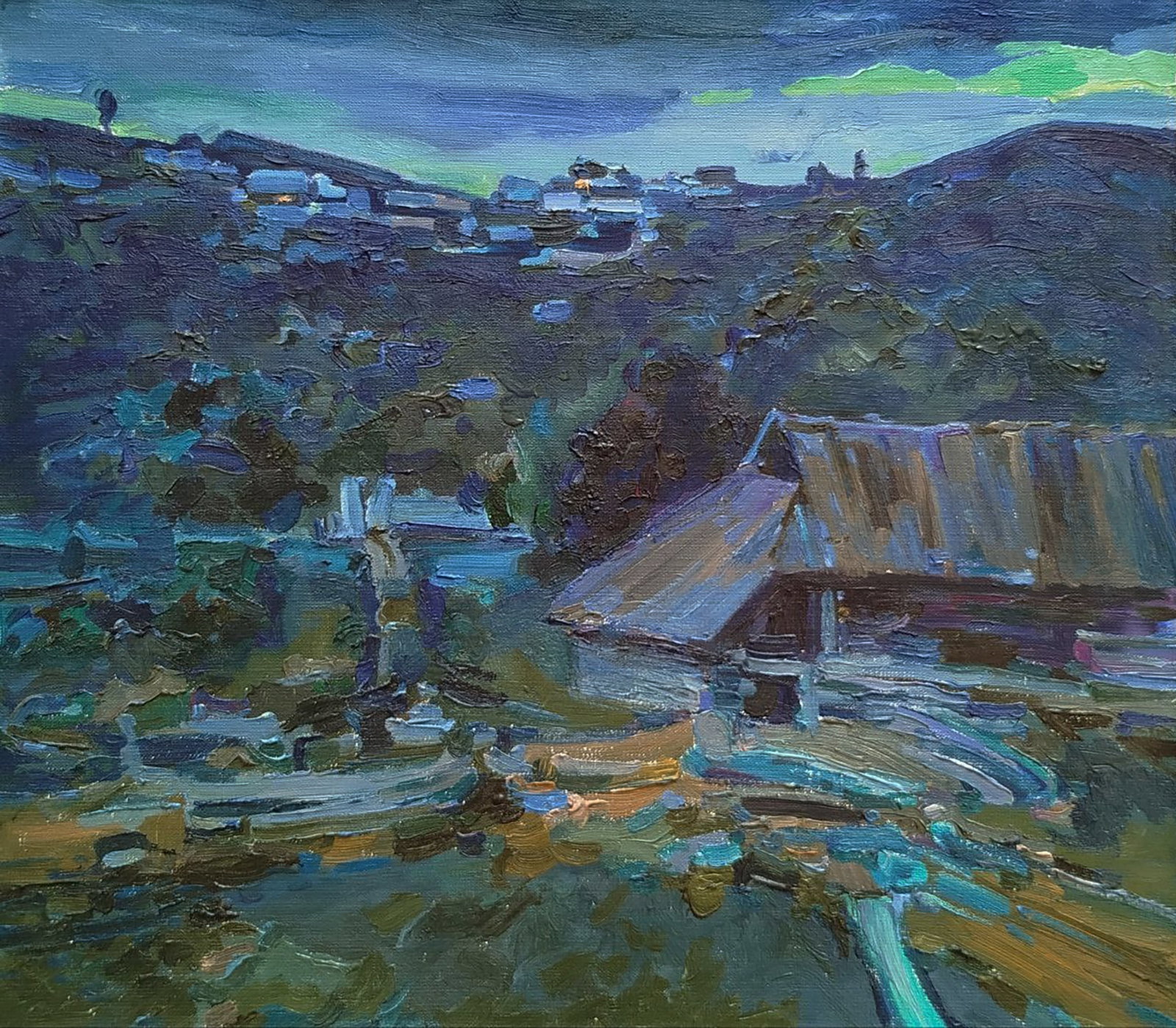 Oil painting Twilight in the village Leonid Pavlenko: 166PAVL Painter: Leonid Pavlenko Size: 46x53 cm/18.11x20.86 inches Components: oil, canvas Original painting CONDITION: excellent ARTIST: Born on April 23, 1970 in the village. Bondarivka, Zhytomyr re