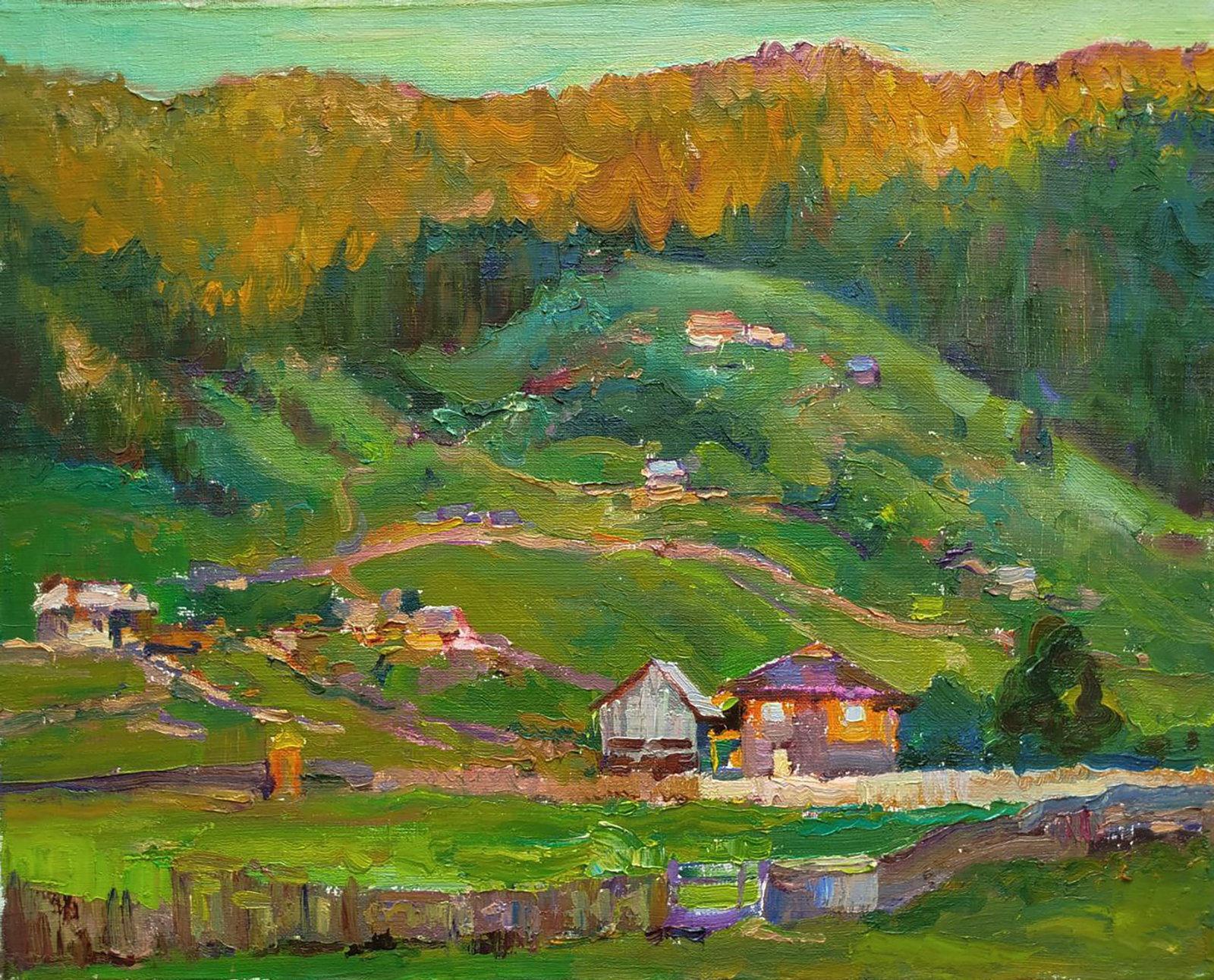Oil painting Evening mountains Leonid Pavlenko: 169PAVL Painter: Leonid Pavlenko Size: 40x50 cm/15.74x19.68 inches Components: oil, canvas Original painting CONDITION: excellent ARTIST: Born on April 23, 1970 in the village. Bondarivka, Zhytomyr re