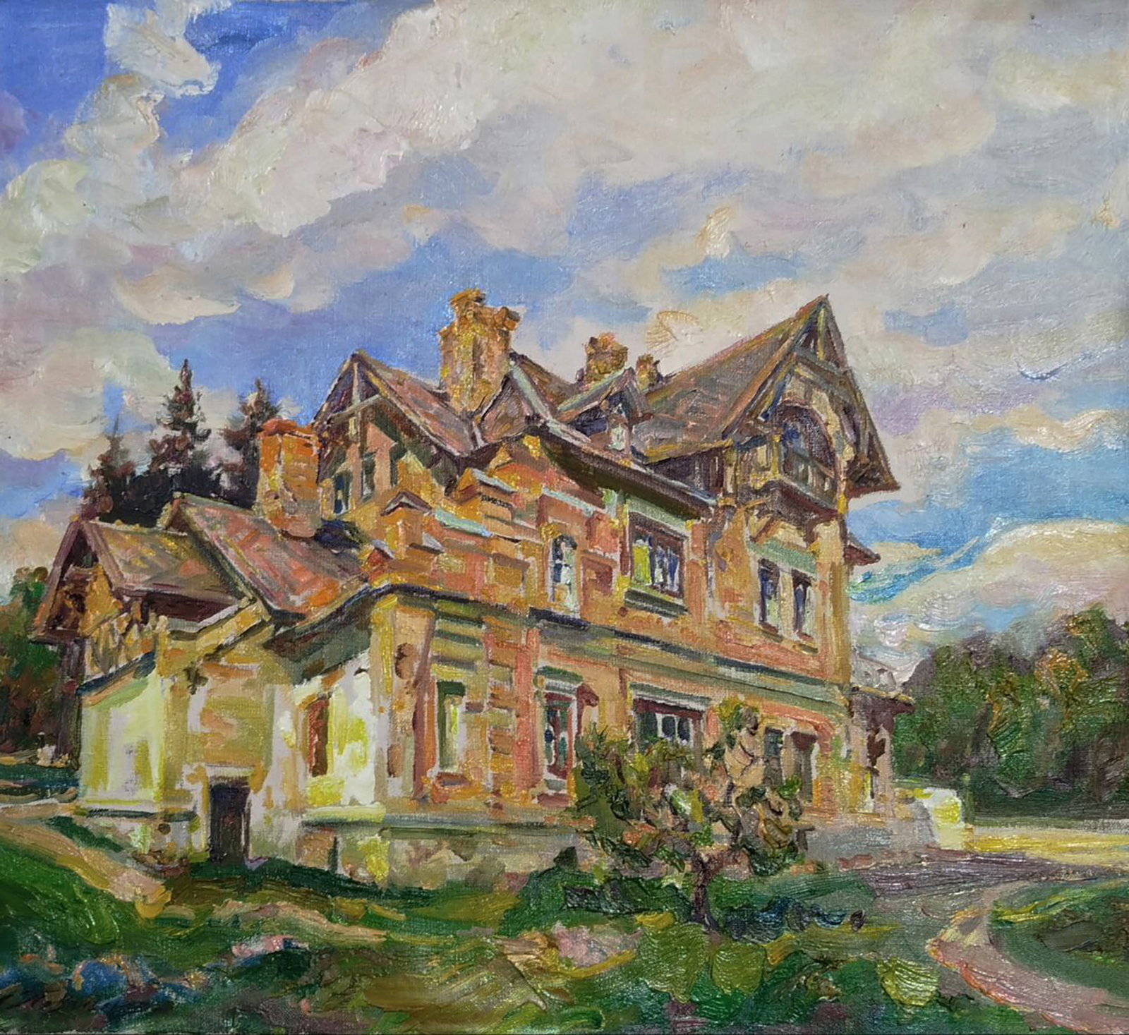 Oil painting West side of the house Leonid Pavlenko: 174PAVL Painter: Leonid Pavlenko Size: 45x50 cm/17.71x19.68 inches Components: oil, canvas Original painting CONDITION: excellent ARTIST: Born on April 23, 1970 in the village. Bondarivka, Zhytomyr re