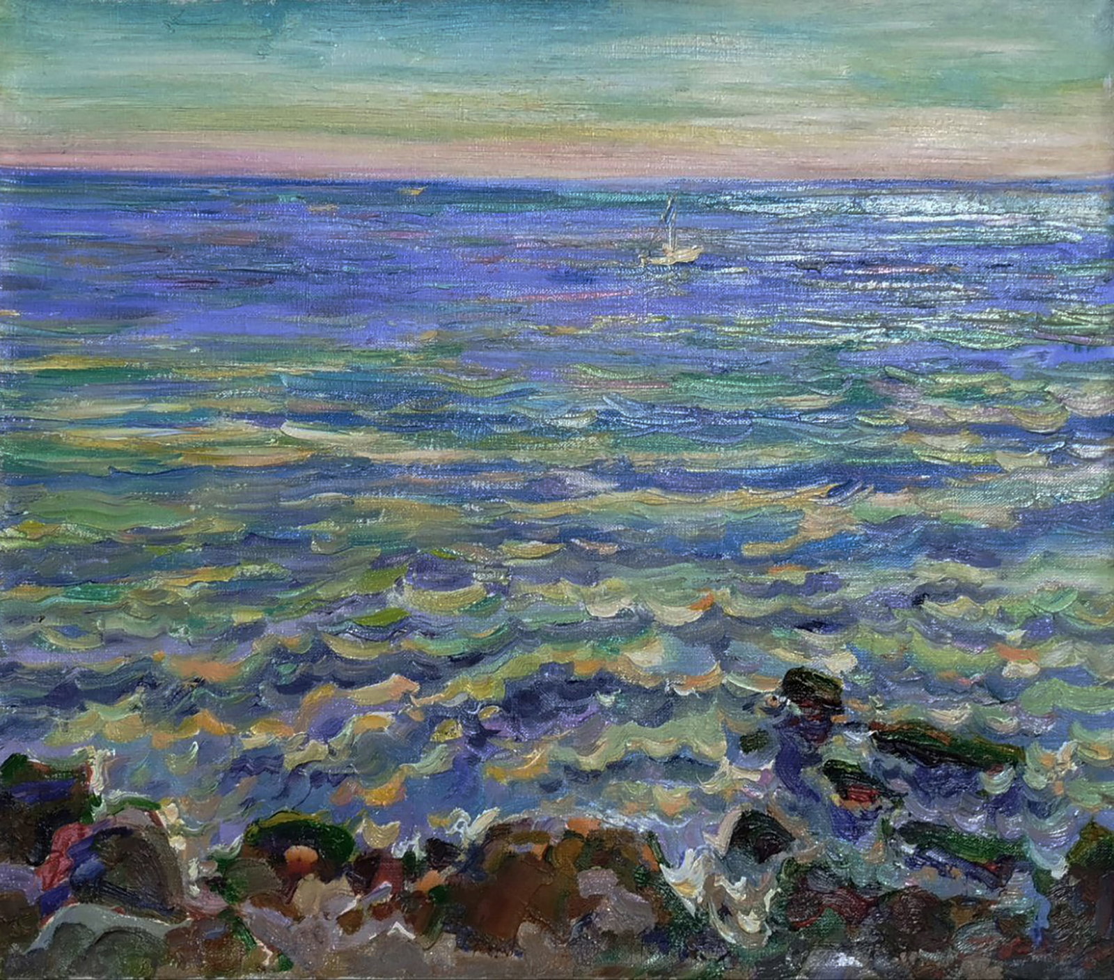 Oil painting Quiet sea evening Leonid Pavlenko: 179PAVL Painter: Leonid Pavlenko Size: 46x53 cm/18.11x20.86 inches Components: oil, canvas Original painting CONDITION: excellent ARTIST: Born on April 23, 1970 in the village. Bondarivka, Zhytomyr re