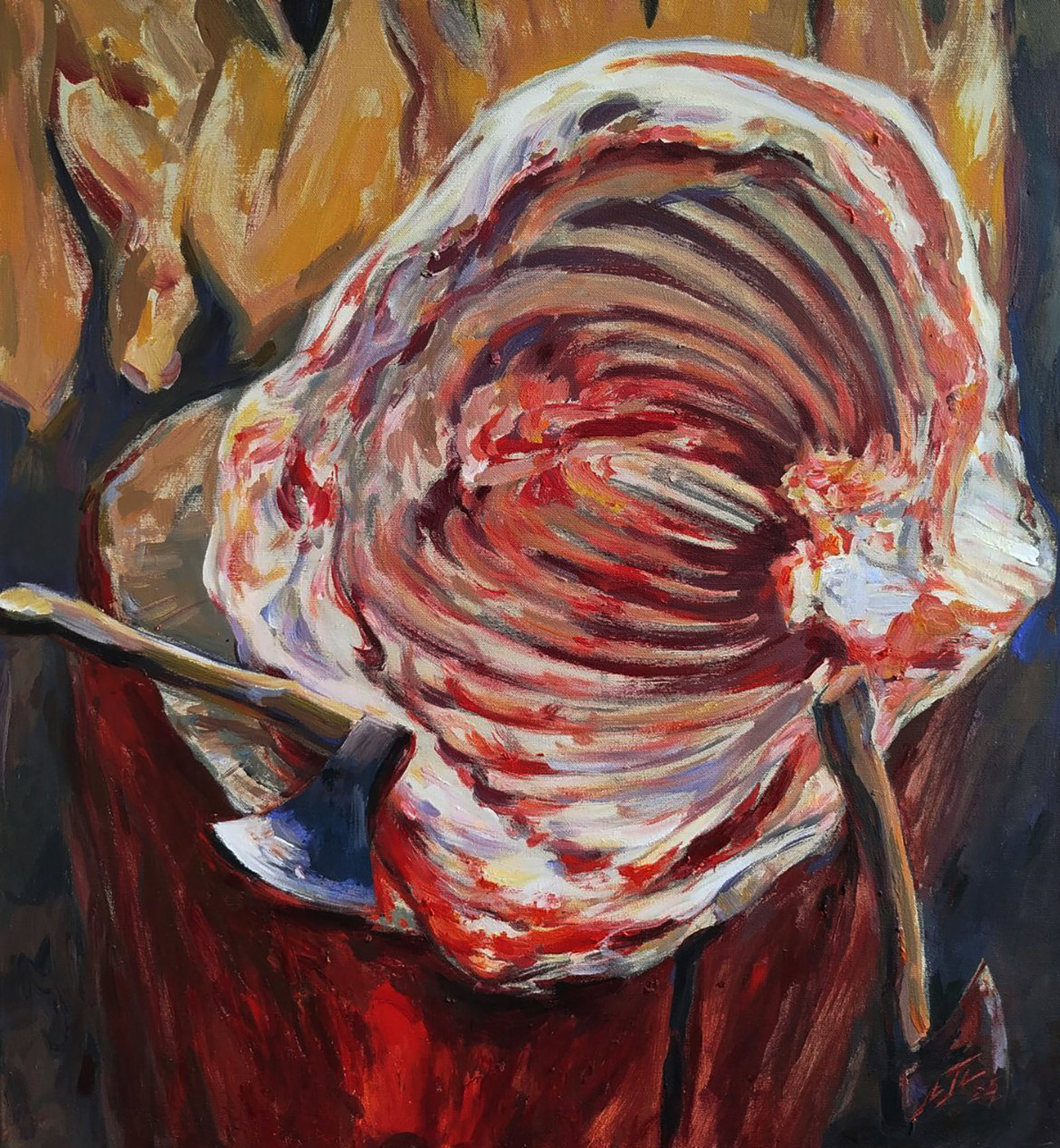 Oil painting Piece of meat Leonid Pavlenko: 182PAVL Painter: Leonid Pavlenko Size: 75x65 cm/29.52x25.59 inches Components: oil, canvas Original painting CONDITION: excellent ARTIST: Born on April 23, 1970 in the village. Bondarivka, Zhytomyr re